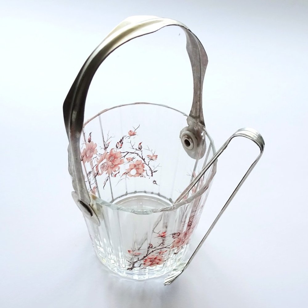 Vintage Cherry blossom 🌸 Sugarcube Glass with Tongs